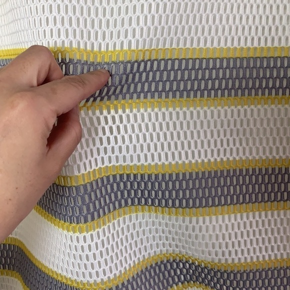 KENAR White/Grey and Yellow Striped Fish Net Type Pencil Skirt Size M - Picture 5 of 13